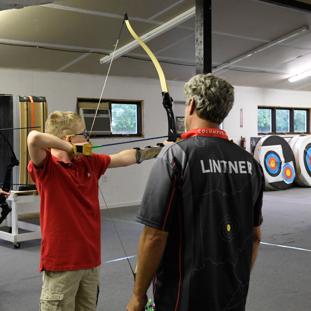 An archery lesson in progress at Sunbury Archery